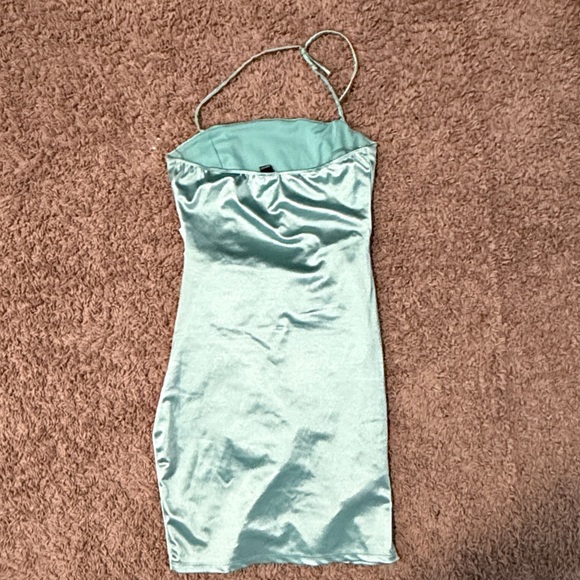 Windsor Satin Mini Dress in Aqua - Picture 2 of 3